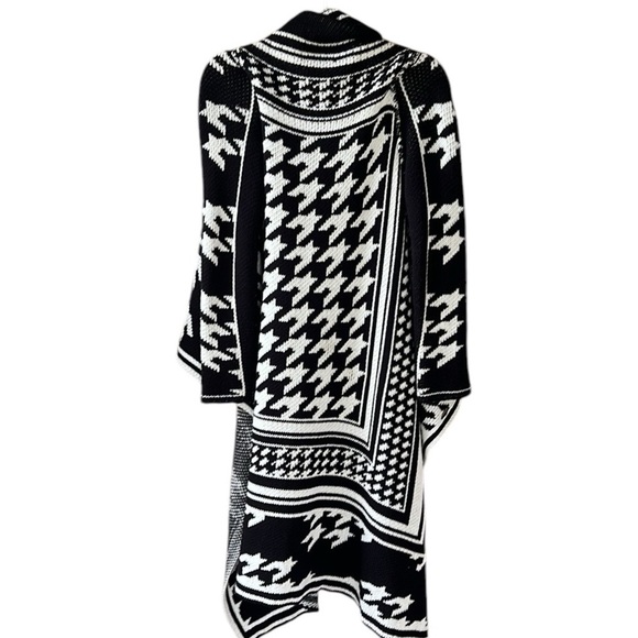 Calvin Klein Houndstooth Black White Oversized Open Front Cardigan Duster Coat S - Picture 7 of 10